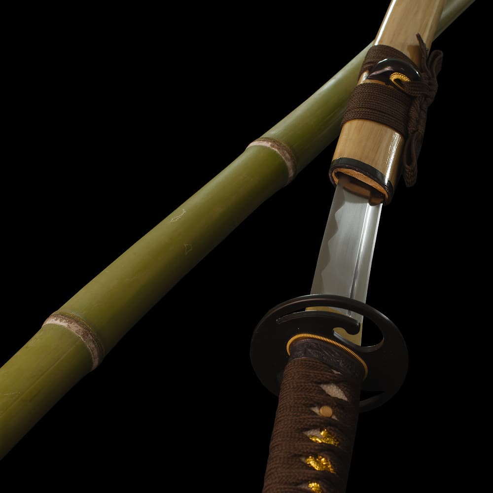 Sabre KATANA (Shirasaya Bois Naturel vernis) Lame DAMAS à gorge