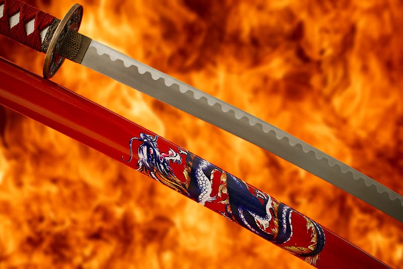 Katana de décoration « Dragon de feu »