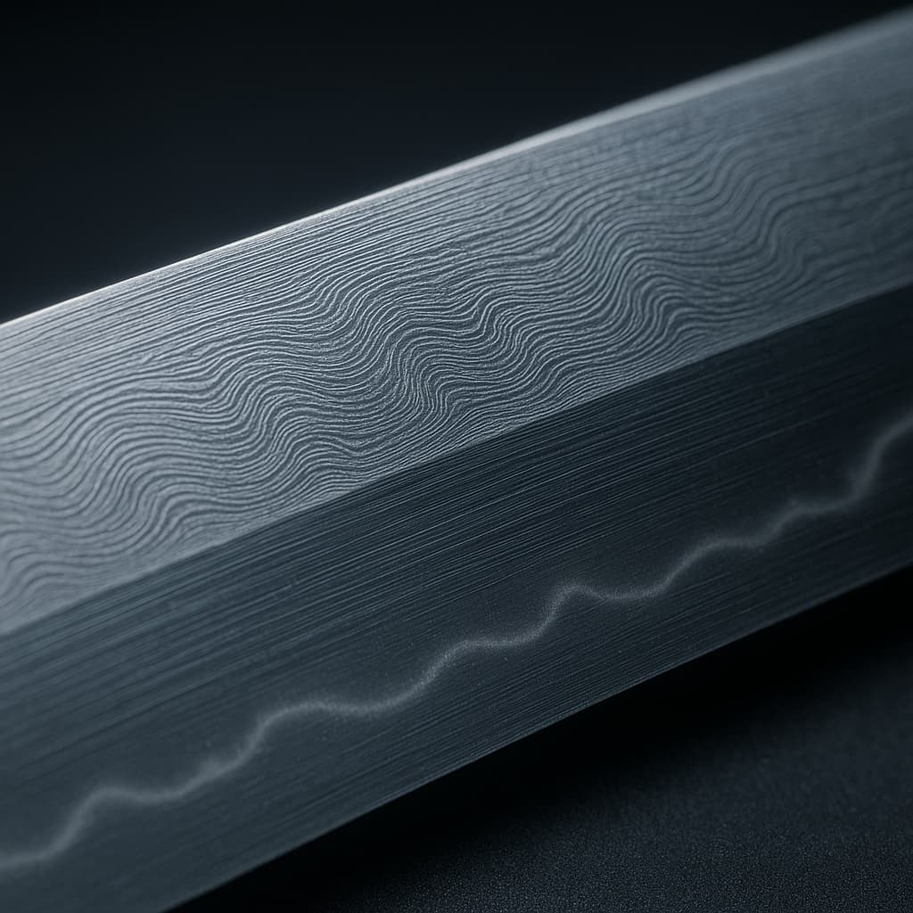 Katana « plié mille fois » ? Plutôt quatorze plis… Les illustrations de cette rubrique sont créées à l’aide de l’intelligence artificielle, sous la direction de notre équipe éditoriale. Cette technologie nous permet de donner vie à des scènes historiques ou légendaires, dans le respect de notre passion pour l’authenticité et l’imaginaire. #Terressens, là où les récits prennent forme