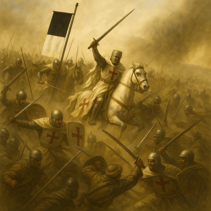 Montgisard 1177, la charge templière décisive
Les illustrations de cette rubrique sont créées à l’aide de l’intelligence artificielle, sous la direction de notre équipe éditoriale.
Cette technologie nous permet de donner vie à des scènes historiques ou légendaires, dans le respect de notre passion pour l’authenticité et l’imaginaire.
#Terressens, là où les récits prennent forme Montgisard 1177, la charge templière décisive
Les illustrations de cette rubrique sont créées à l’aide de l’intelligence artificielle, sous la direction de notre équipe éditoriale.
Cette technologie nous permet de donner vie à des scènes historiques ou légendaires, dans le respect de notre passion pour l’authenticité et l’imaginaire.
#Terressens, là où les récits prennent forme