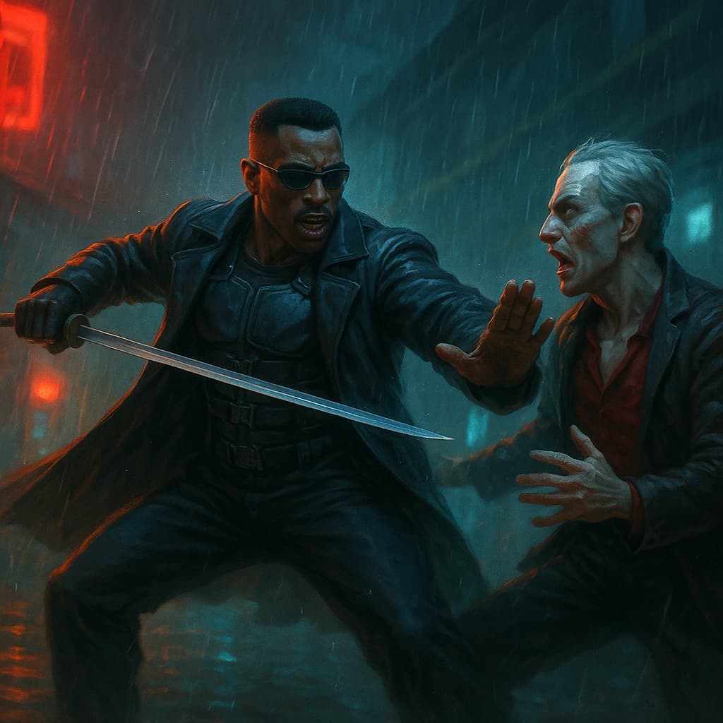 Blade : l’action coupée au kung-fu
Les illustrations de cette rubrique sont créées à l’aide de l’intelligence artificielle, sous la direction de notre équipe éditoriale.
Cette technologie nous permet de donner vie à des scènes historiques ou légendaires, dans le respect de notre passion pour l’authenticité et l’imaginaire.
#Terressens, là où les récits prennent forme