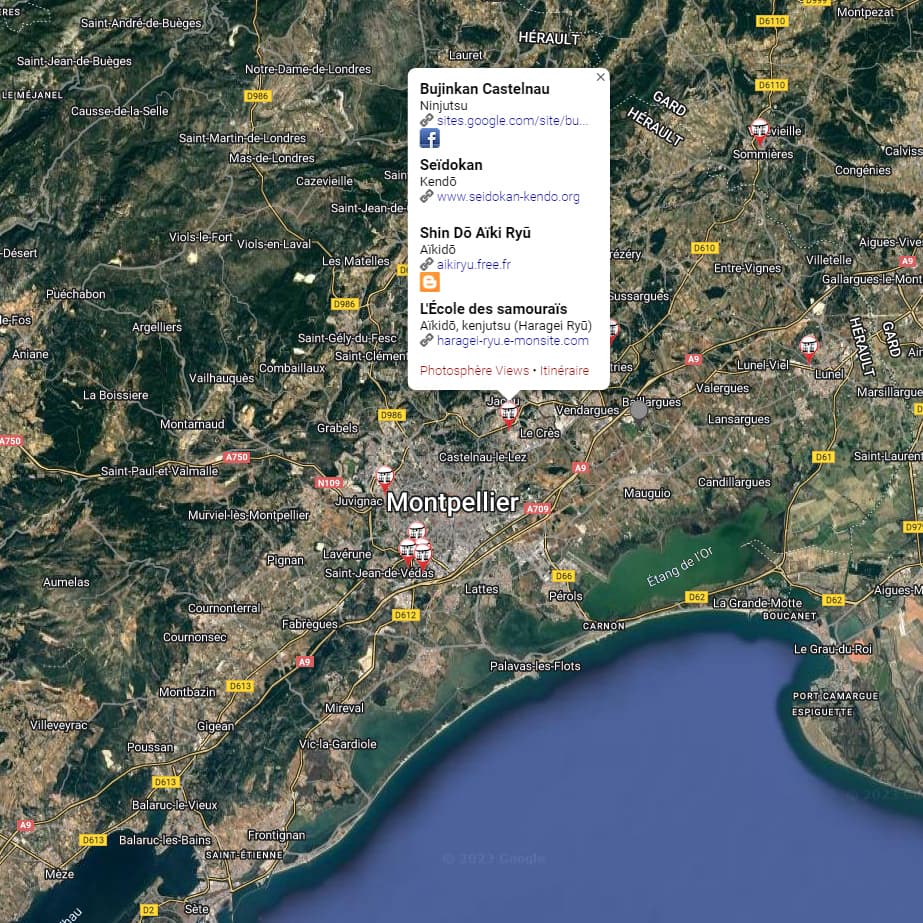 Dōjō et salle d'entraînement : carte des clubs d'arts martiaux