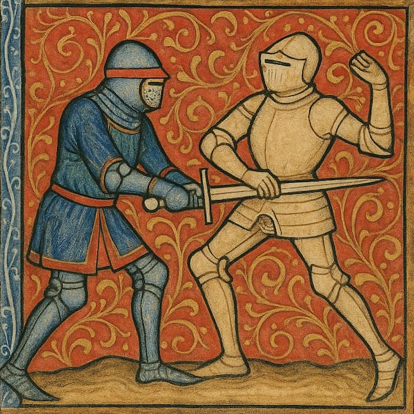 Épée chevaleresque de type XV, conçue pour percer les armures.
Les illustrations de cette rubrique sont créées à l’aide de l’intelligence artificielle, sous la direction de notre équipe éditoriale.
Cette technologie nous permet de donner vie à des scènes historiques ou légendaires, dans le respect de notre passion pour l’authenticité et l’imaginaire.
#Terressens, là où les récits prennent forme