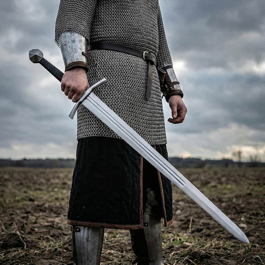 Les épées à deux mains étaient-elles vraiment lourdes et brutales ? Les illustrations de cette rubrique sont créées à l’aide de l’intelligence artificielle, sous la direction de notre équipe éditoriale. Cette technologie nous permet de donner vie à des scènes historiques ou légendaires, dans le respect de notre passion pour l’authenticité et l’imaginaire. #Terressens, là où les récits prennent forme