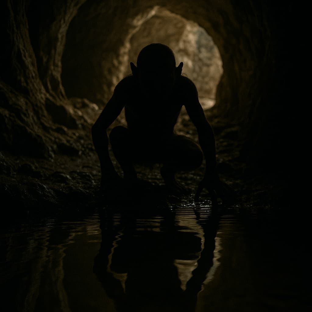 Gollum dans une scène sombre et mystérieuse