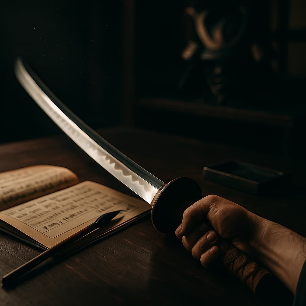 Kotetsu du Shinsengumi, chef-d’œuvre... ou faux mei ? Les illustrations de cette rubrique sont créées à l’aide de l’intelligence artificielle, sous la direction de notre équipe éditoriale. Cette technologie nous permet de donner vie à des scènes historiques ou légendaires, dans le respect de notre passion pour l’authenticité et l’imaginaire. #Terressens, là où les récits prennent forme