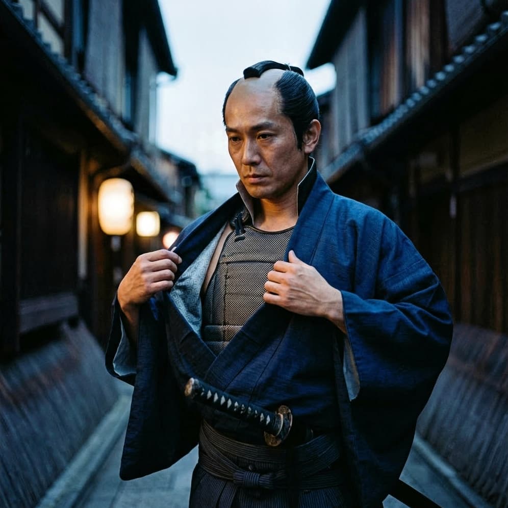 L’armure invisible sous le kimono. Les illustrations de cette rubrique sont créées à l’aide de l’intelligence artificielle, sous la direction de notre équipe éditoriale. Cette technologie nous permet de donner vie à des scènes historiques ou légendaires, dans le respect de notre passion pour l’authenticité et l’imaginaire. #Terressens, là où les récits prennent forme