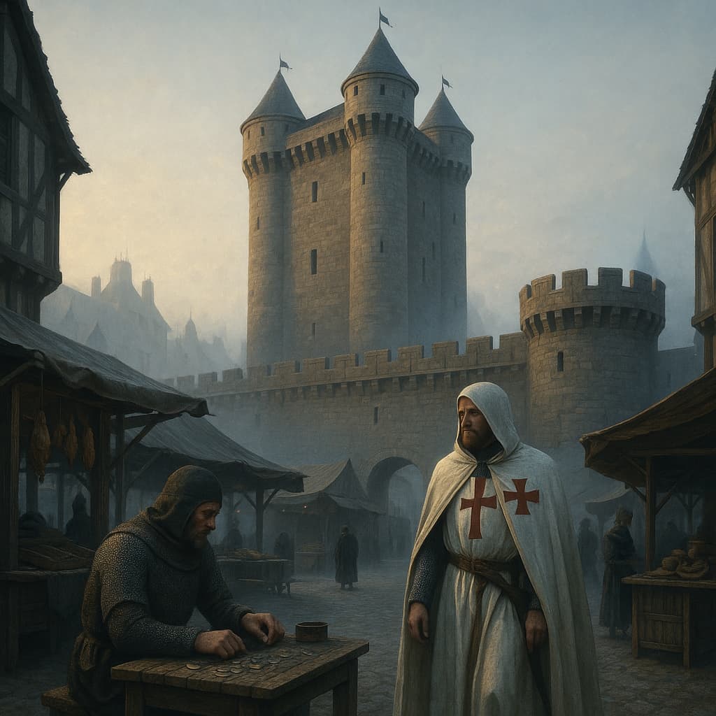 Le Temple de Paris, une ville dans la ville. Les illustrations de cette rubrique sont créées à l’aide de l’intelligence artificielle, sous la direction de notre équipe éditoriale. Cette technologie nous permet de donner vie à des scènes historiques ou légendaires, dans le respect de notre passion pour l’authenticité et l’imaginaire. #Terressens, là où les récits prennent forme