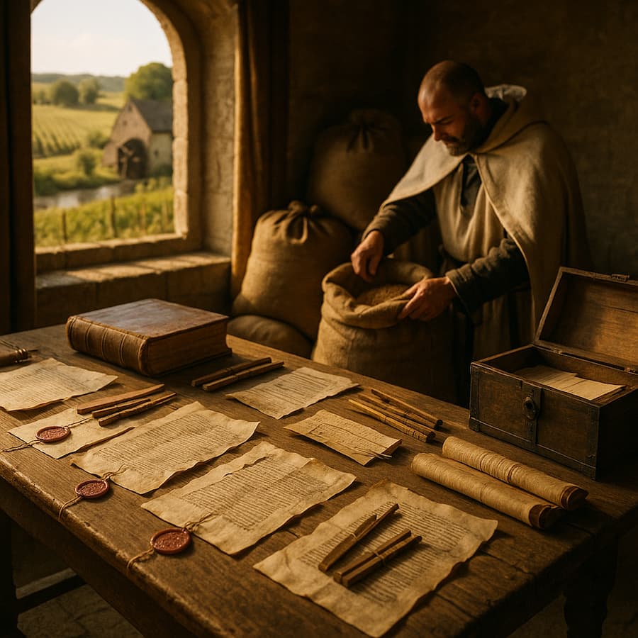 Le « trésor » des Templiers... des terres, pas des coffres. Les illustrations de cette rubrique sont créées à l’aide de l’intelligence artificielle, sous la direction de notre équipe éditoriale. Cette technologie nous permet de donner vie à des scènes historiques ou légendaires, dans le respect de notre passion pour l’authenticité et l’imaginaire. #Terressens, là où les récits prennent forme