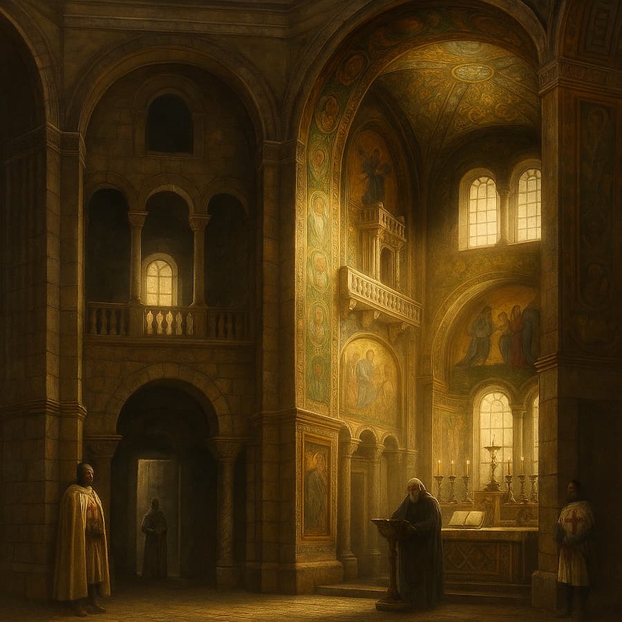 San Vitale, quand les Templiers célébraient à Verone. Les illustrations de cette rubrique sont créées à l’aide de l’intelligence artificielle, sous la direction de notre équipe éditoriale. Cette technologie nous permet de donner vie à des scènes historiques ou légendaires, dans le respect de notre passion pour l’authenticité et l’imaginaire. #Terressens, là où les récits prennent forme