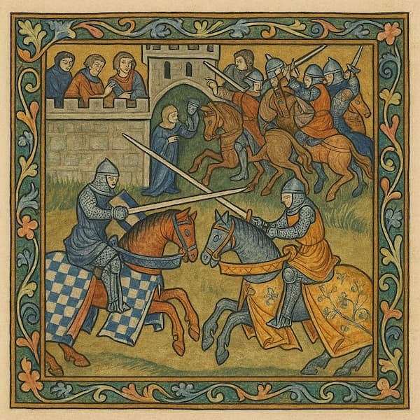 Le tournoi de Chevalerie, ancêtre du sport extrême médiéval

Les illustrations de cette rubrique sont créées à l’aide de l’intelligence artificielle, sous la direction de notre équipe éditoriale.
Cette technologie nous permet de donner vie à des scènes historiques ou légendaires, dans le respect de notre passion pour l’authenticité et l’imaginaire.
#Terressens, là où les récits prennent forme