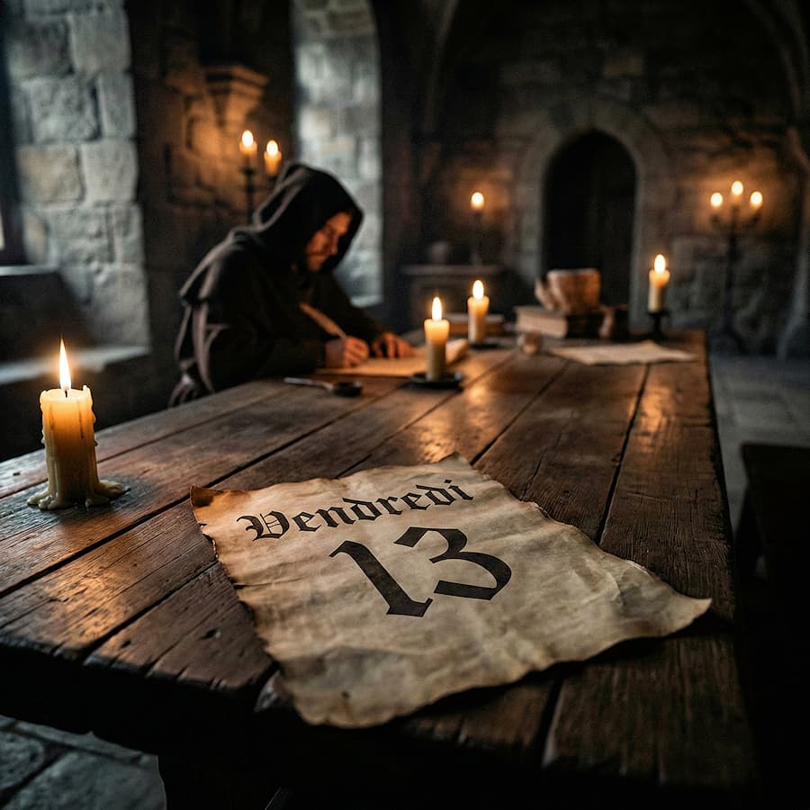 Vendredi 13, une peur bien plus moderne qu’on ne le croit. Les illustrations de cette rubrique sont créées à l’aide de l’intelligence artificielle, sous la direction de notre équipe éditoriale. Cette technologie nous permet de donner vie à des scènes historiques ou légendaires, dans le respect de notre passion pour l’authenticité et l’imaginaire. #Terressens, là où les récits prennent forme