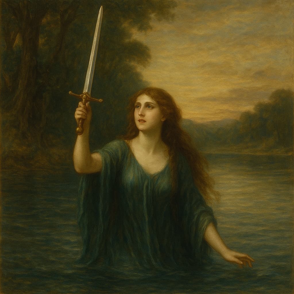 Viviane, la Dame du Lac, gardienne d’Excalibur
Les illustrations de cette rubrique sont créées à l’aide de l’intelligence artificielle, sous la direction de notre équipe éditoriale.
Cette technologie nous permet de donner vie à des scènes historiques ou légendaires, dans le respect de notre passion pour l’authenticité et l’imaginaire. #Terressens, là où les récits prennent forme