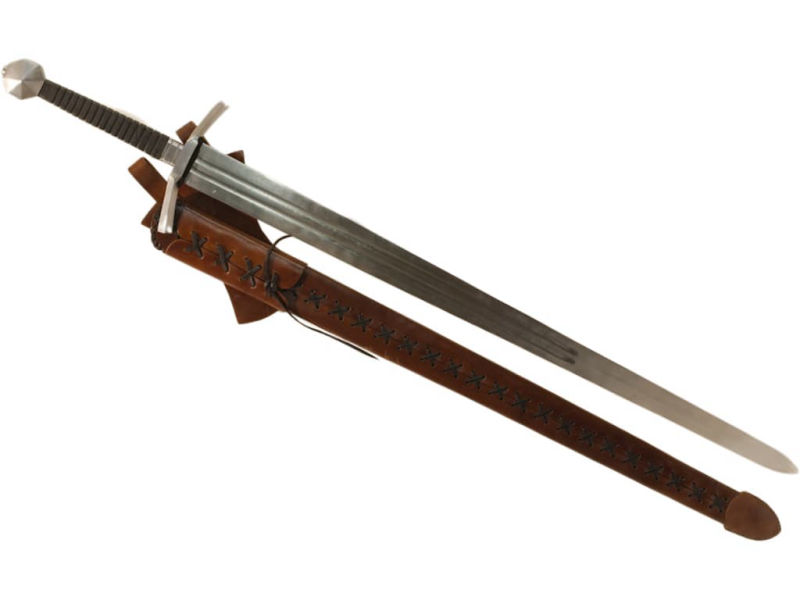 Épée médiévale forgée avec son fourreau en cuir naturel