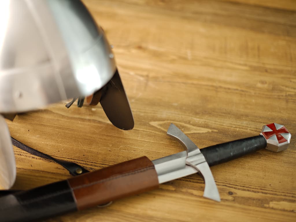 Épée et dague médiévales du chevalier croisé (ensemble de combat, livré avec fourreaux en cuir brun lacé noir) Épée forgée « Croisade » ☩ #Terressens