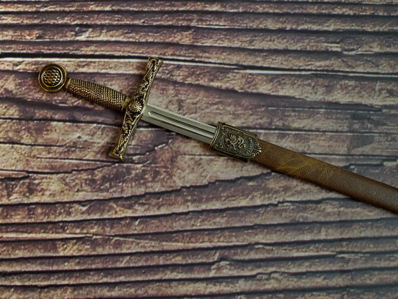 Ouvre-lettre / coupe-papier Excalibur, fourreau brun #Terressens