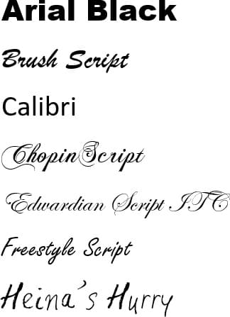 Exemples de polices de caractères disponibles pour les gravures #Terressens sur une lame de katana