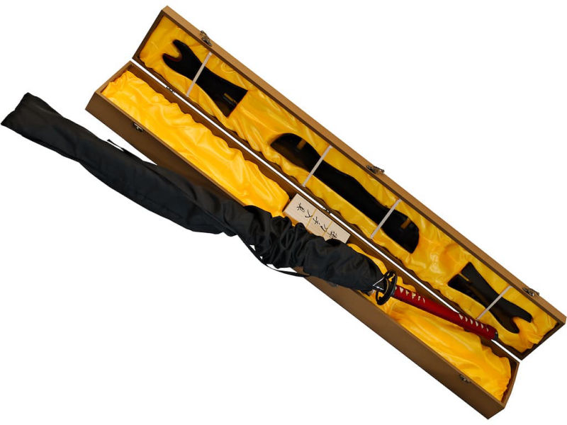 Katana aiguisé Ake (朱, rouge sang), ito et sageo rouge sombre #Terressens