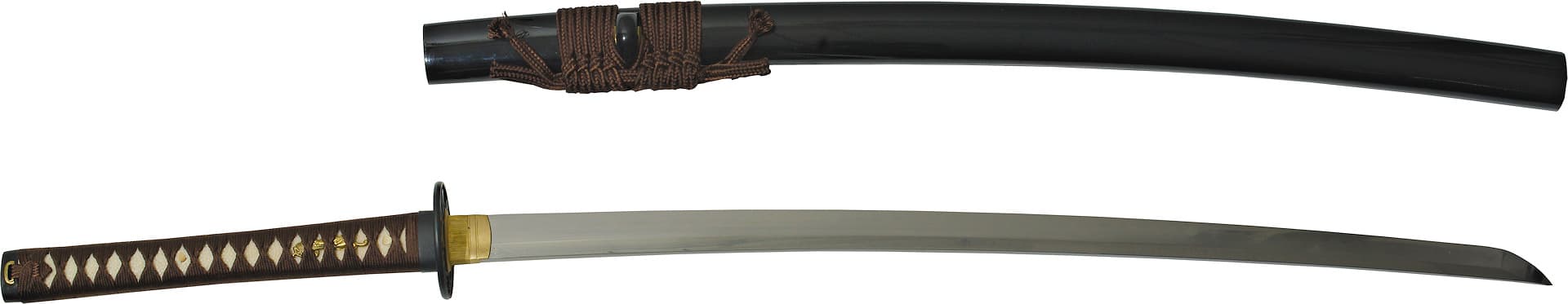 Katana Terre sacrée (聖地, Seichi), lame aiguisée 1095, véritable hamon, tressages bruns #Terressens