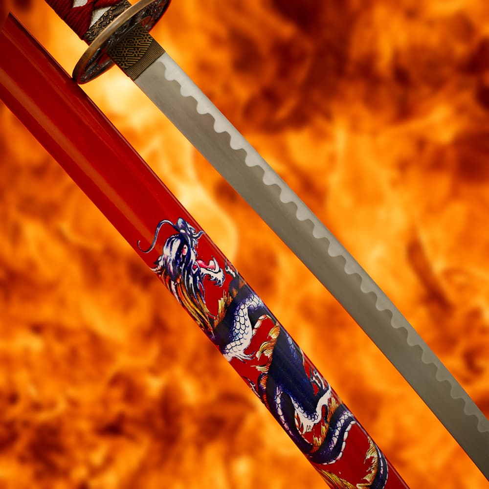 Katana de décoration « Dragon de feu »