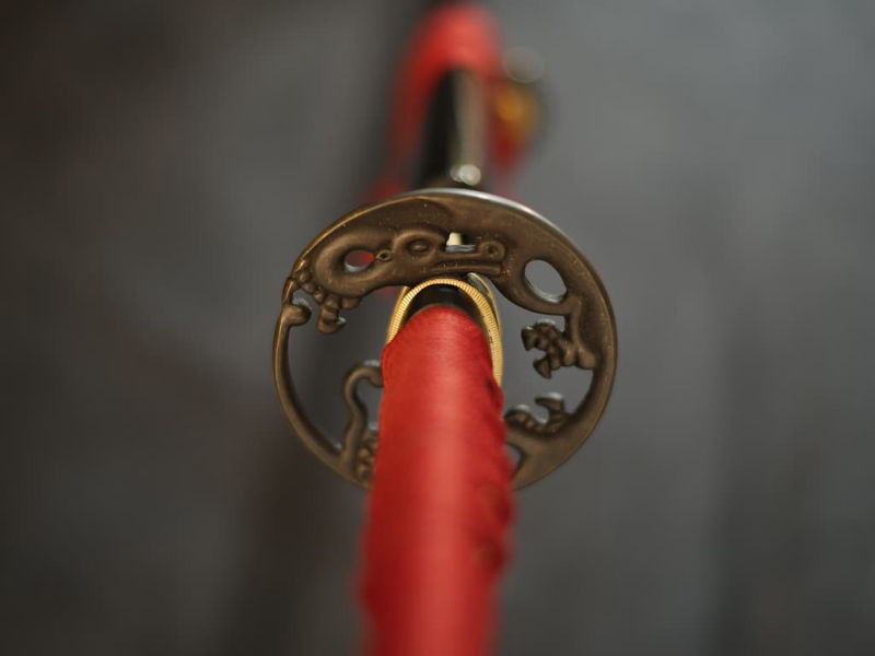 Wakizashi aiguisé Ake (朱, rouge sang), ito et sageo rouge sombre #Terressens