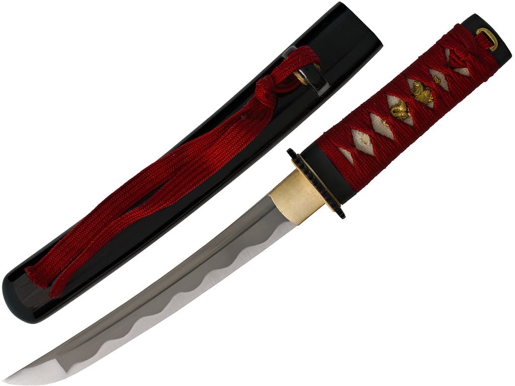 Tantō aiguisé Ake (朱, rouge sang), ito et sageo rouge sombre #Terressens Tantō aiguisé Ake (朱, rouge sang), ito et sageo rouge sombre #Terressens
