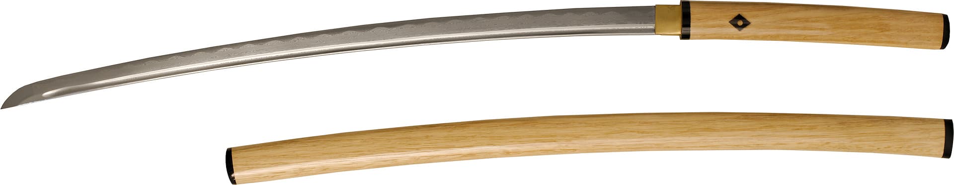 Nami, shirasaya Damas aiguisé (波 vague, onde), monture bois naturel #Terressens