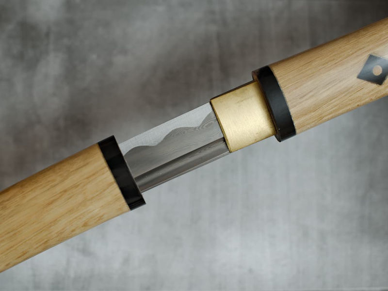 Nami, shirasaya Damas aiguisé (波 vague, onde), monture bois naturel #Terressens