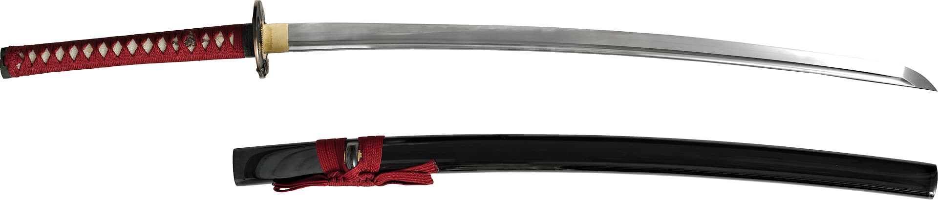 Katana « Musha shugyō » (武者修行), forge Shihozume, trempe sélective, ito et sageo rouge sombre #Terressens