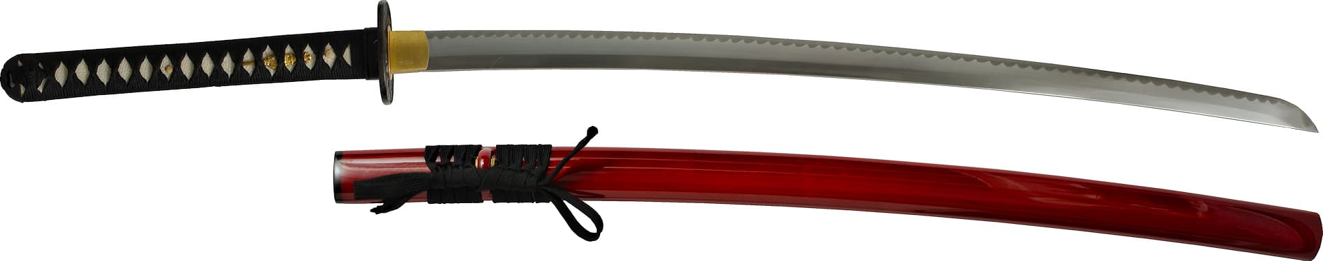 Katana aiguisé « ikazuchi » (雷 foudre, tonnerre), forge Shihomizue, trempe sélective, rouge et noir #Terressens