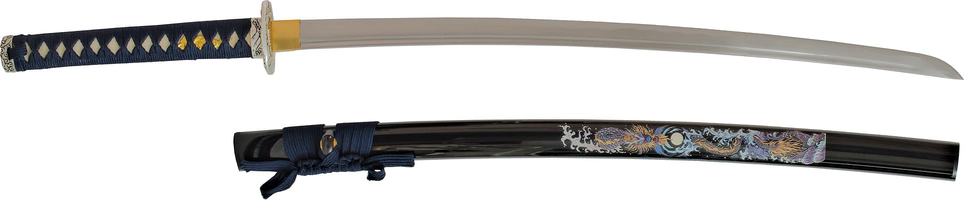 Katana aiguisé « Ryūjin » (龍神), Dieu de l’océan, sérigraphie Dragon sur le saya #Terressens
