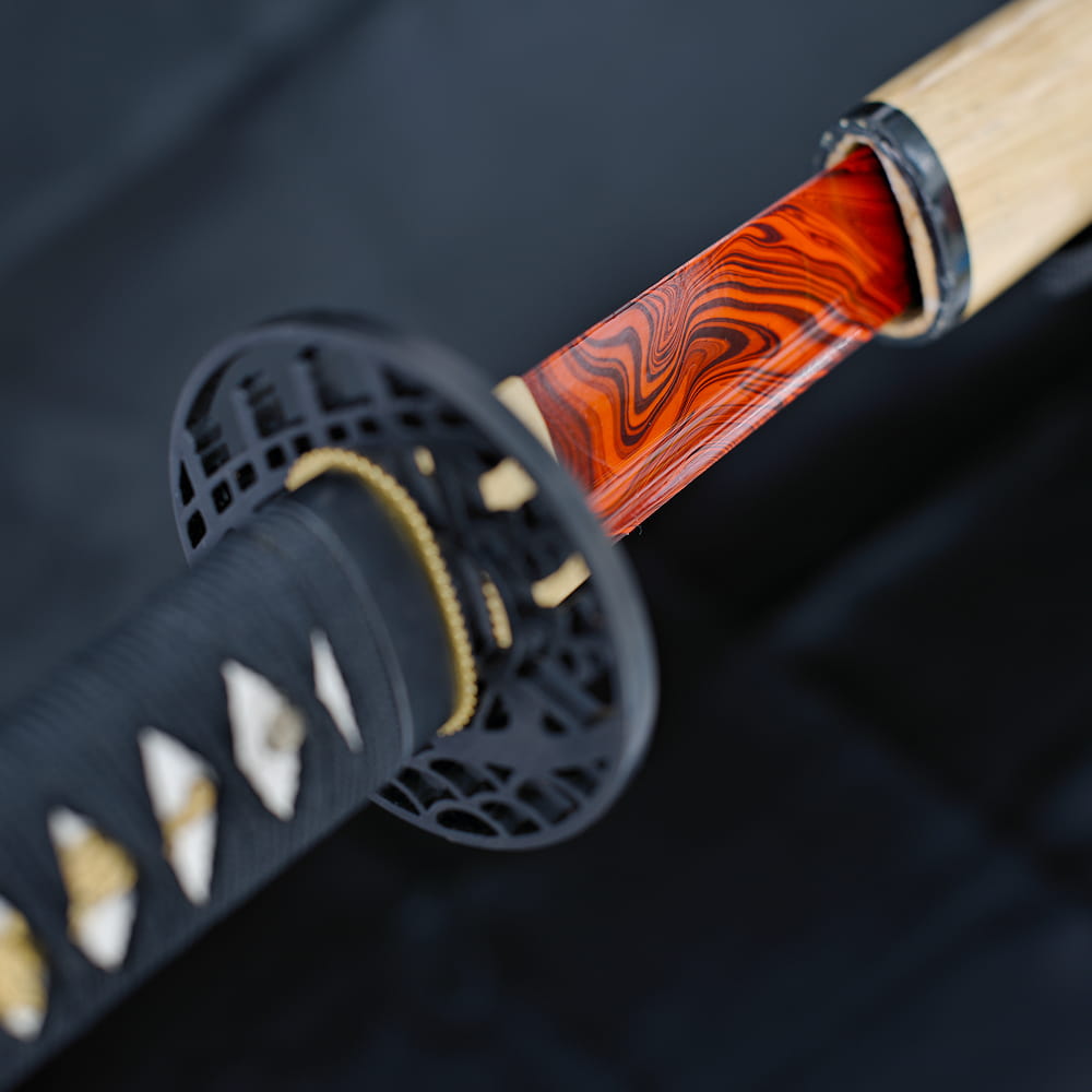 Katana aiguisé « Yougan » (溶岩 lave), lame en acier 1045 rouge et noir #Terressens