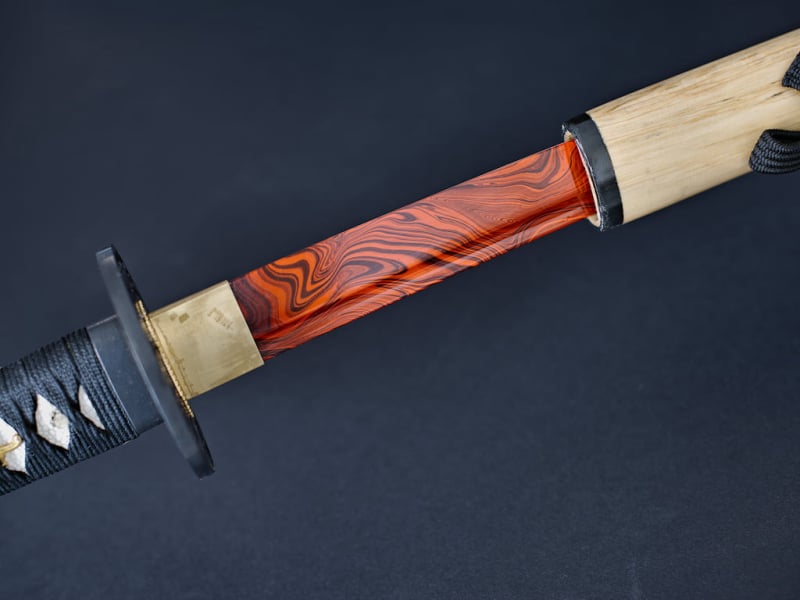Katana aiguisé « Yougan » (溶岩 lave), lame en acier 1045 rouge et noir #Terressens