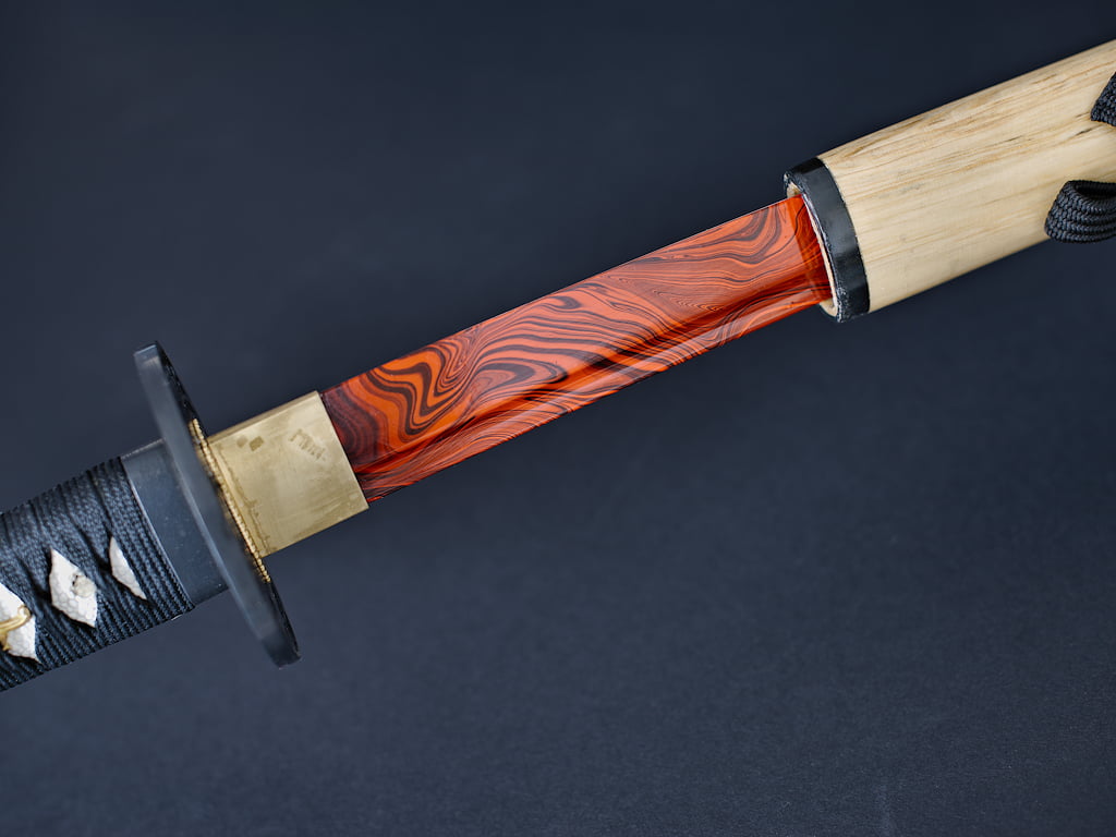 Katana aiguisé « Yougan » (溶岩 lave), lame en acier 1045 rouge et noir #Terressens