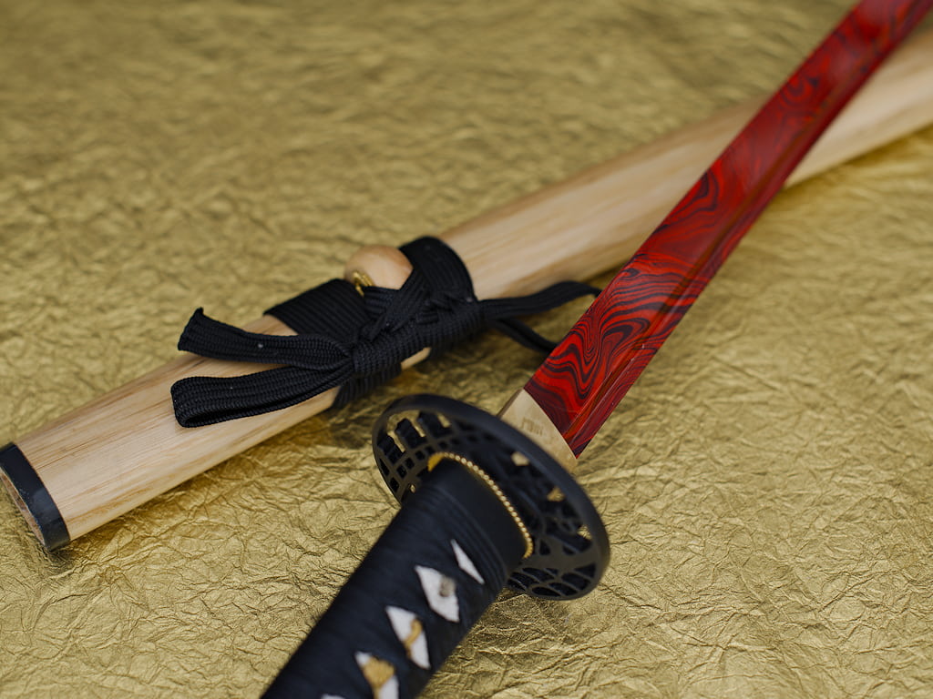 Katana aiguisé « Yougan » (溶岩 lave), lame en acier 1045 rouge et noir #Terressens