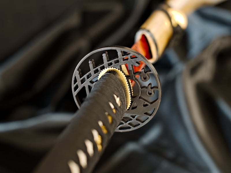 Katana aiguisé « Yougan » (溶岩 lave), lame en acier 1045 rouge et noir #Terressens