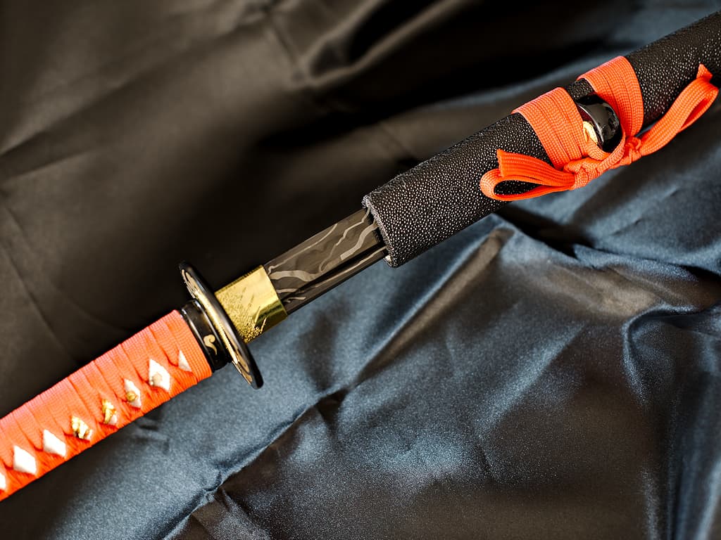 Katana aiguisé « éclair d'acier », lame en acier 1045 noire avec motifs éclair #Terressens