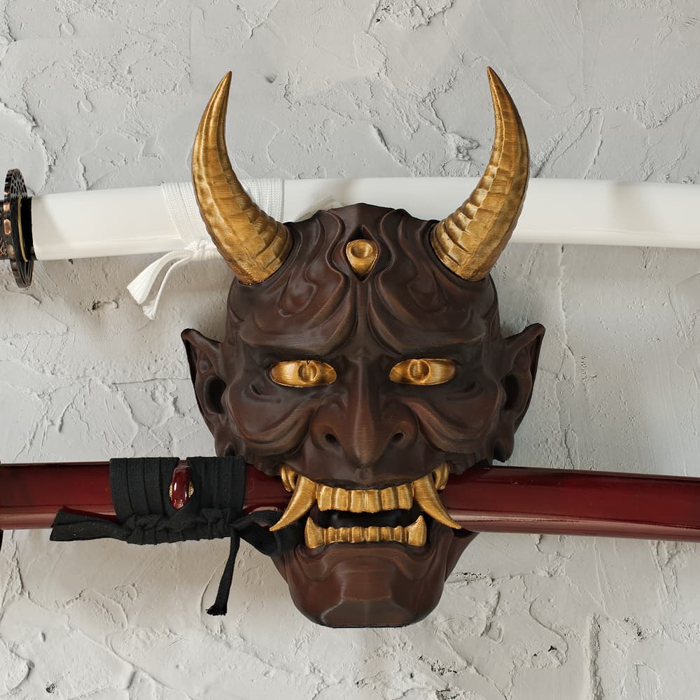 Support mural « Oni » (鬼) pour un ou deux katanas #Terressens