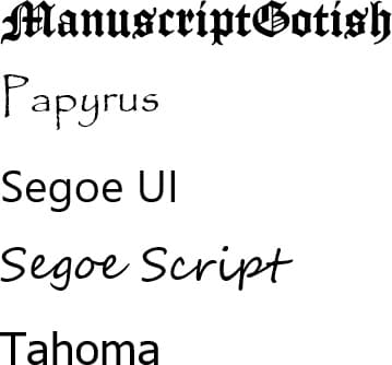 Exemples de polices de caractères disponibles pour les gravures #Terressens sur une lame de katana Exemples de polices de caractères disponibles pour les gravures #Terressens sur une lame de katana