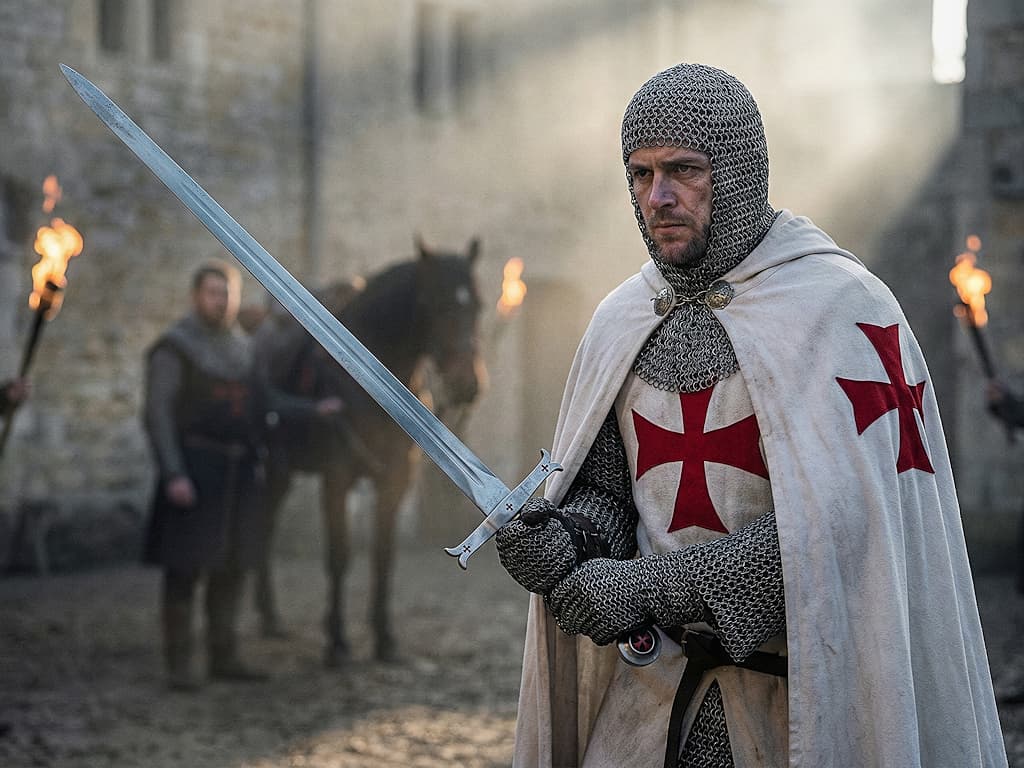 Épée templière maniée par un chevalier templier