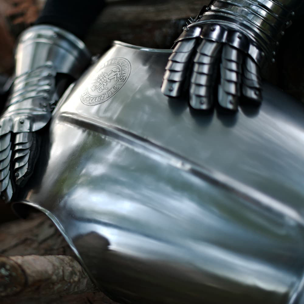 Plastron avec sceau templier et gantelets médiévaux de chevalier