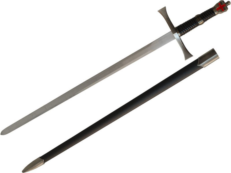 Épée templière de décoration avec support mural en bois reconstitué sérigraphié Épée templière « Retour de Terre Sainte » #Terressens