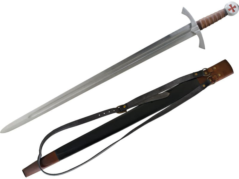 Épée templière de décoration avec support mural en bois reconstitué sérigraphié Épée templière de combat #Terressens