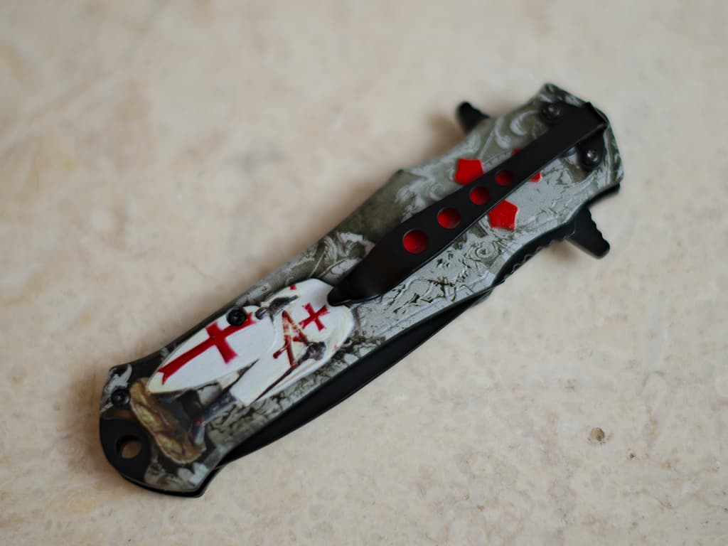 Coupe-papier / ouvre-lettre épée templière fourreau rouge Couteau templier « Blanc manteau » #Terressens