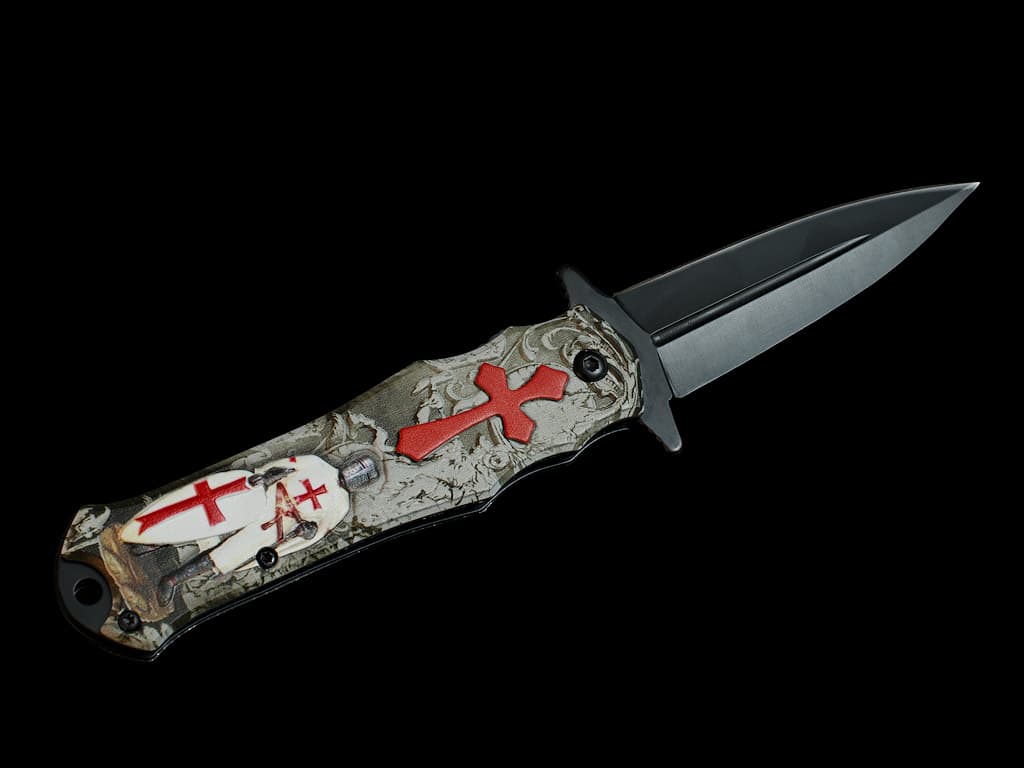 Coupe-papier / ouvre-lettre épée templière fourreau rouge Couteau templier « Blanc manteau » #Terressens
