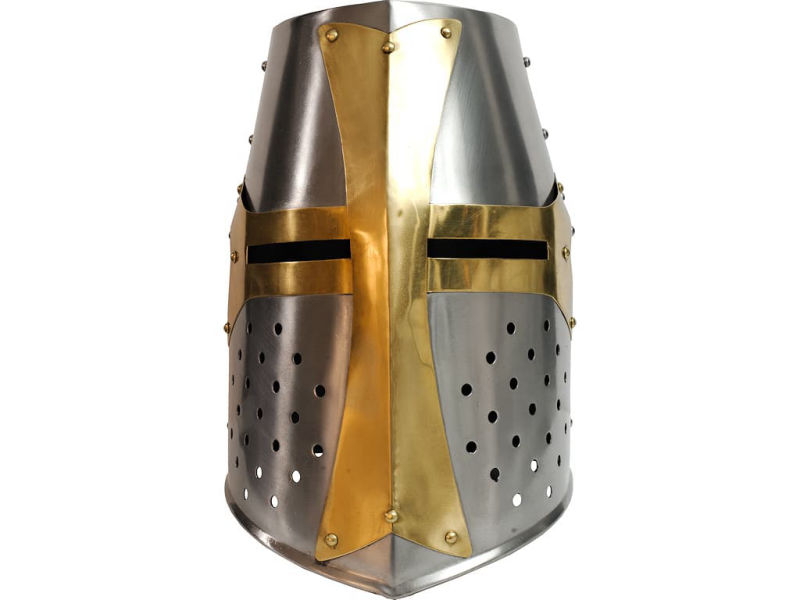 Heaume templier en acier avec croix pattée en laiton #Terressens Heaume templier en acier avec croix pattée en laiton #Terressens